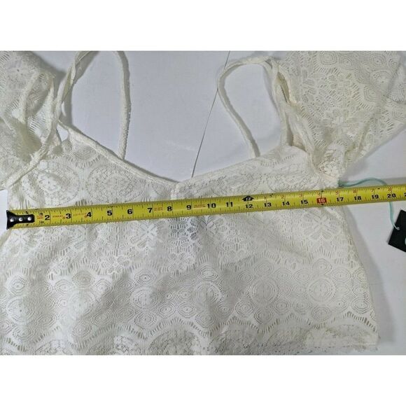 Kendall & Kylie Size Small Crop Top Lace Flutter Sleeve Lined Ivory - Picture 9 of 10